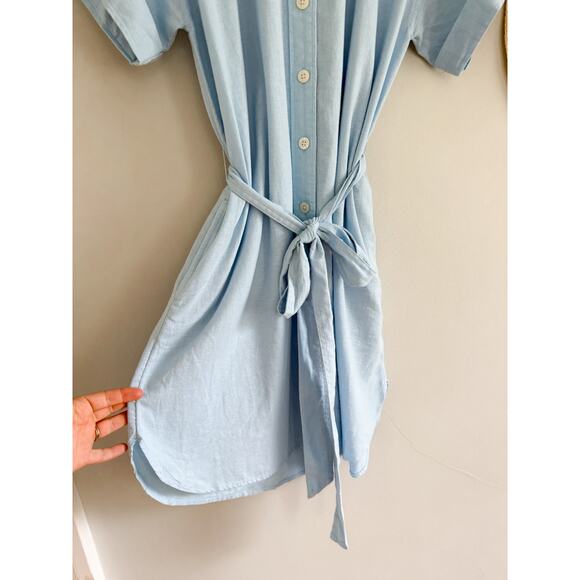 J.Crew Factory | NWT Linen-blend belted mini shirtdress in Light blue | Sz M - Picture 4 of 12